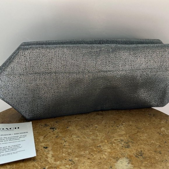 Coach Toiletry Pouch, Makeup & Cosmetic Bag, Silver Shimmering Large Zipper NWT - Picture 2 of 16